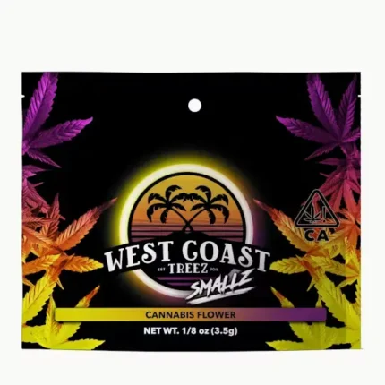 West Coast Treez Cheetah Piss Smallz 3.5g premium hybrid cannabis flower with citrus and skunky flavors