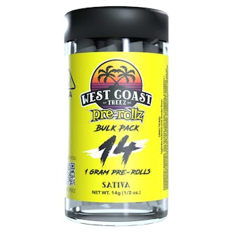 West Coast Treez LA Sunrise Sativa pre-rolls 14-pack jar product photo